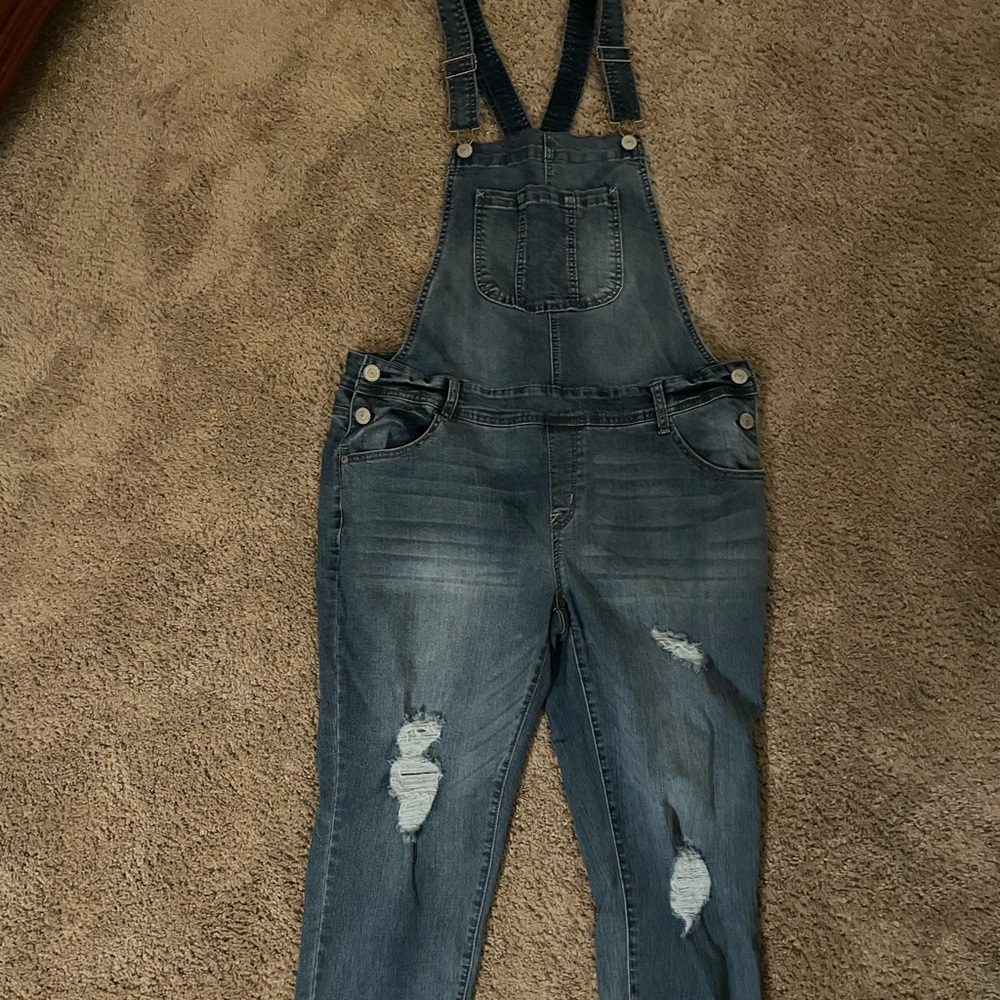 Junior XL blue distressed overalls